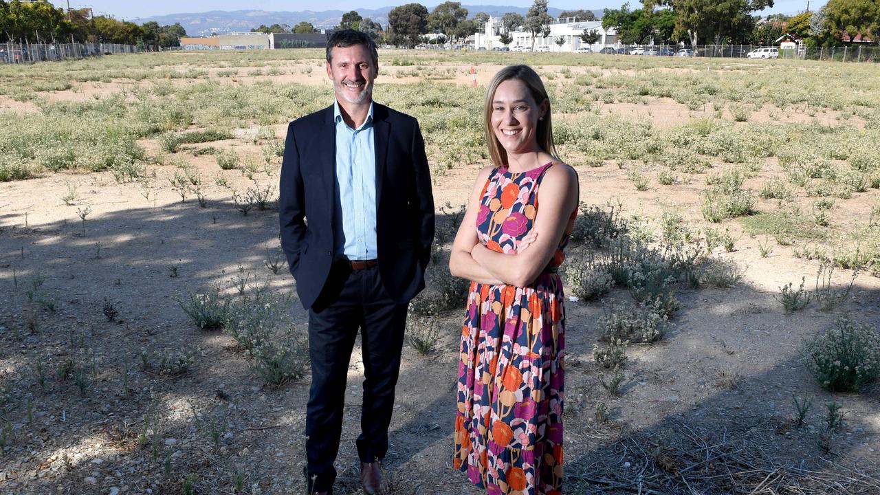 Renewal SA’s Tony Cole and Katy Ellens pictured at the Le Cornu site on Anzac Highway. Picture: Tricia Watkinson