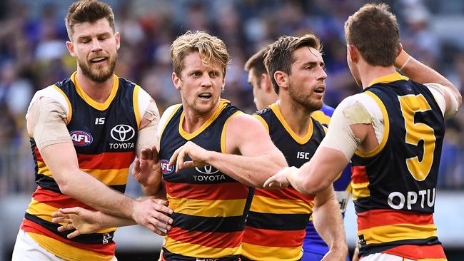 Rory Sloane is tipped to go it alone with the Adelaide captaincy next season after Taylor Walker stepped down, but no decision has been made by the club. Picture: Daniel Carson/Getty Images