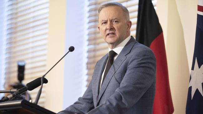 Prime Minister Anthony Albanese speaks to the Labor partyroom. Picture: NCA NewsWire / Gary Ramage