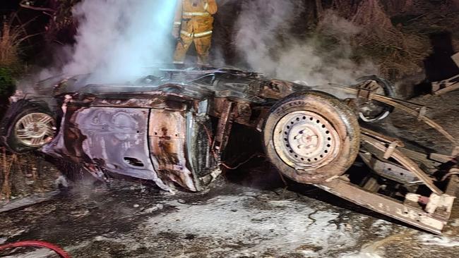Emergency services were called to ute fire on Savages Rd at Fish Creek about 12.30am Wednesday. Picture: Facebook/Fish Creek CFA Fire & Rescue