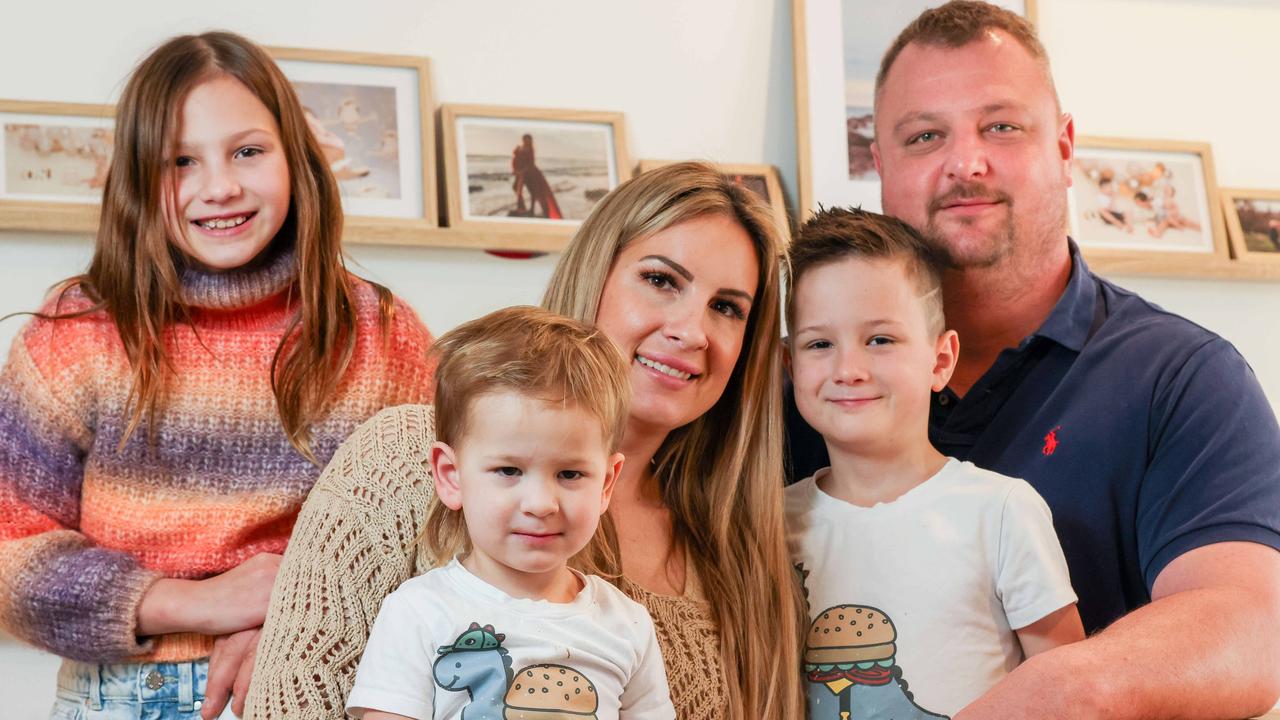Danielle and Andrew Pudoxkin with their kids Benji 1, Isabelle 8 and Xavier 6. Picture: /Russell Millard Photography