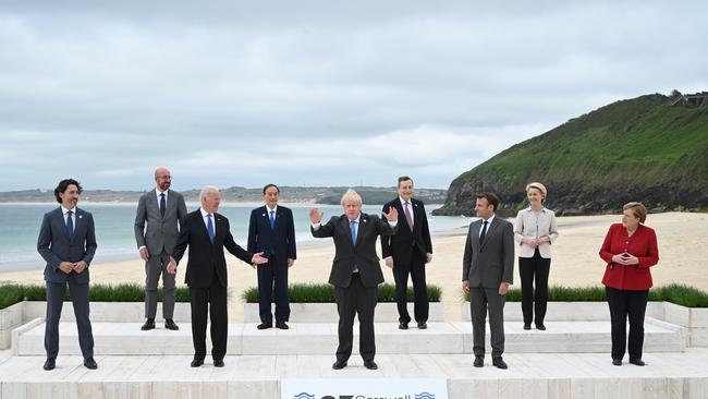 World leaders pose for the official ‘family photo’ at the G7 summit. Picture: Getty