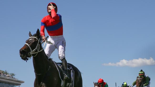 James McDonald is overcome with emotion after winning the Melbourne Cup. Picture: Michael Klein