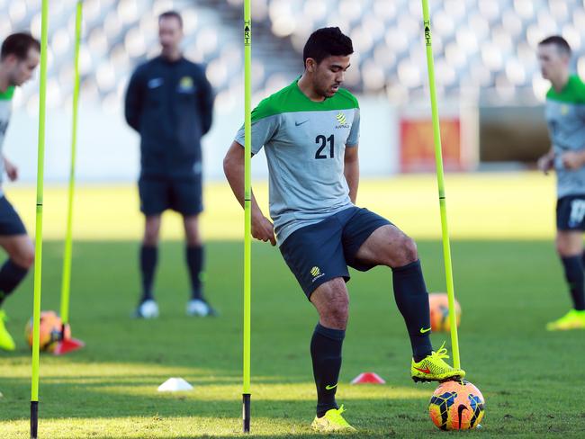 Massimo Luongo in action at the Socceroos training camp in Gosford.