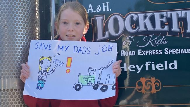 Heyfield Primary School student Indiana Lockett, is heading to Morwell to help save her dad's timber job