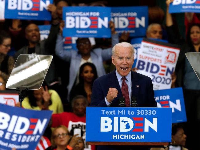 Joe Biden fires up with his supporters. Picture: AFP