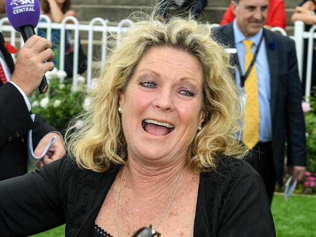 Jockey Blaike McDougall is congratulated by Trainer Angela Davies after riding Machinegun Jubs to win race 8, the 2018 ATC Membership Now Open Sprint, during the Rosehill Gardens Race Day at Rosehill Gardens Racecourse, Sydney, Saturday, November 11, 2017. (AAP Image/ Brendan Esposito) NO ARCHIVING, EDITORIAL USE ONLY