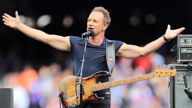 Sting rocks the crowd at the AFL Grand Final. Picture: Alex Coppel