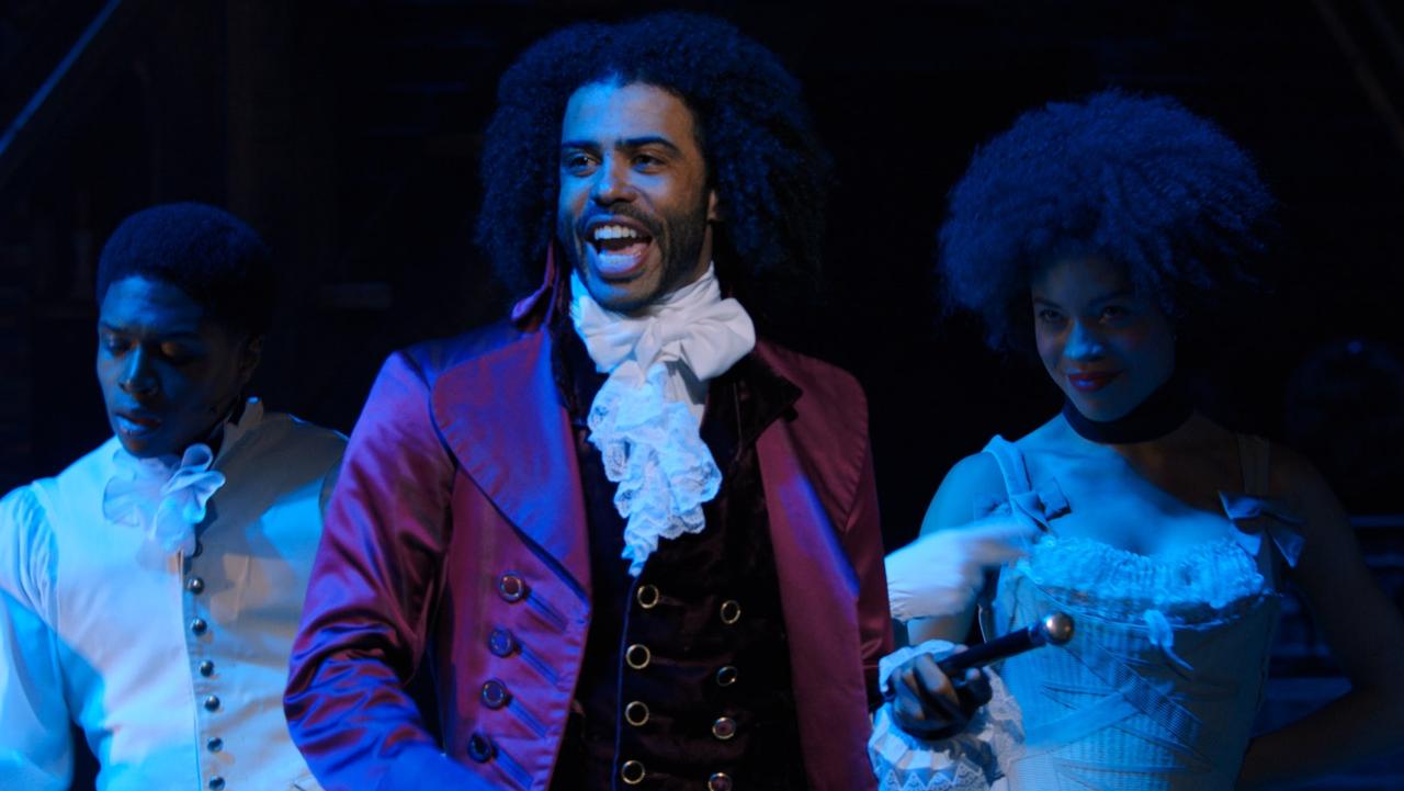 Daveed Diggs is Thomas Jefferson in Hamilton, the filmed version of the original Broadway production.