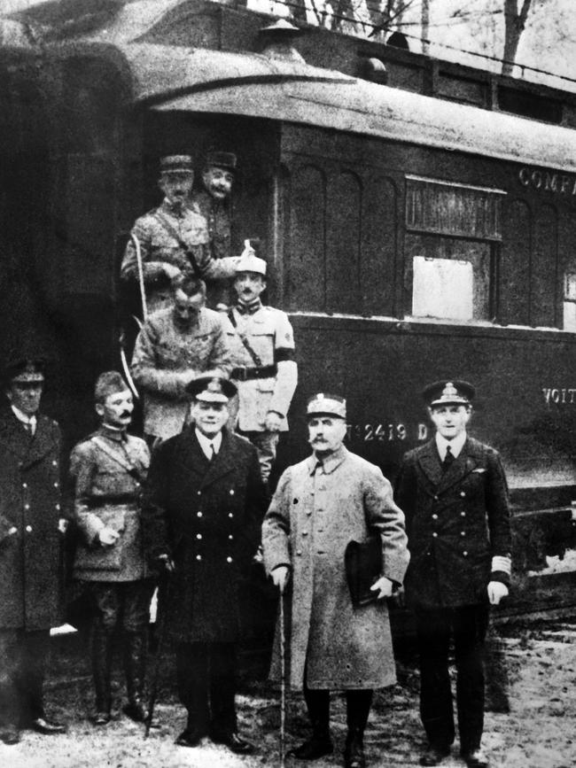 The signatories to the Armistice treaty between the Allies and Germany on November 18, 1918. Picture: AFP