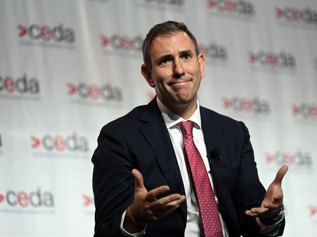 BRISBANE, AUSTRALIA - NewsWire Photos - MARCH 16, 2023.Federal Treasurer Jim Chalmers addresses the Committee for Economic Development Australia (CEDA) luncheon in Brisbane.  Picture: Dan Peled / NCA NewsWire