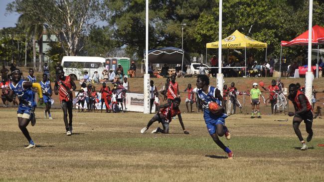 Buffaloes Luke Timeapatua during the Tiwi Island Football League grand final between Tuyu Buffaloes and Pumarali Thunder. Picture: Max Hatzoglou