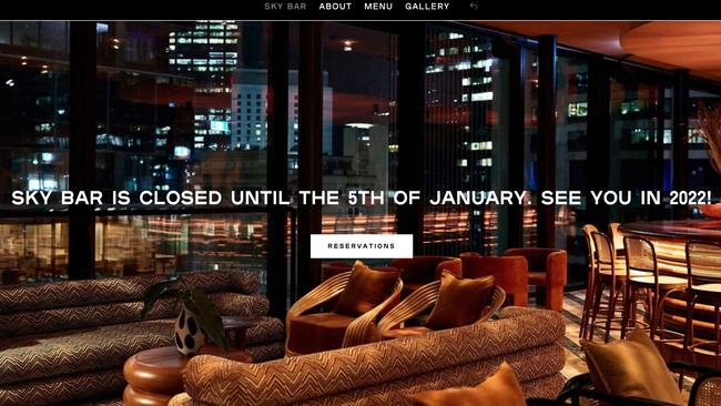 Shell House’s website notifies customers of Sky Bar’s closure.