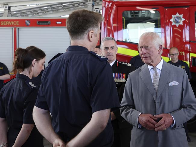 The King also met with first responders. Picture: Getty Images