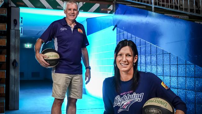 Adelaide Lightning coach Chris Lucas and club legend Rachael Sporn are urging fans to get on board for next season as part of a new crowd-funding sponsorship campaign. Picture: Mike Burton (AAP).