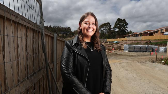 Amelia Geniola 24 has bought a home off the plan in the new housing development Orchard Hill Estate in Geilston Bay with the home to be completed in 2022. Picture: Nikki Davis-Jones