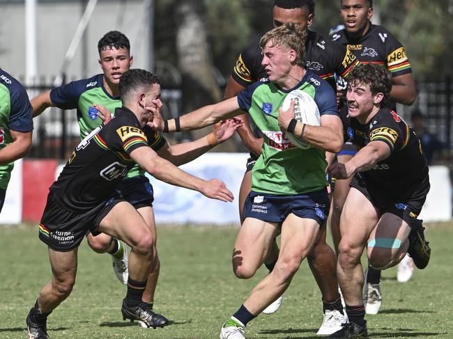 CANBERRA, AUSTRALIA, NewsWire Photos. MARCH 9, 2024: UNE SG Ball Cup - NSWRL Junior Reps Round Six Canberra Raiders vs Penrith Panthers at Raiders Belconnen in Canberra. Picture: NCA NewsWire / Martin Ollman