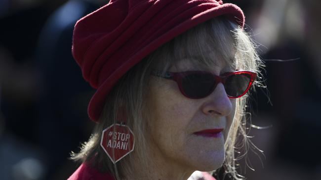 A female protester outside Parliament House in Canberra. “Women get feistier as they get older”. Picture: Lukas Coch