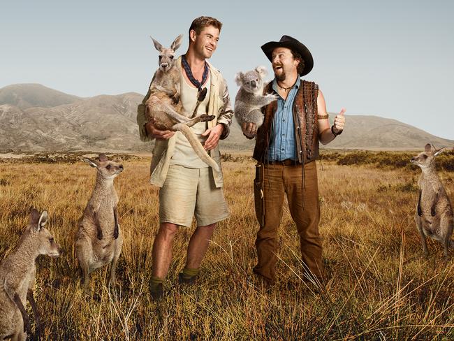 Chris Hemsworth and Danny McBride in the Crocodile Dundee campaign. Picture: AAP Image/Supplied by Tourism Australia