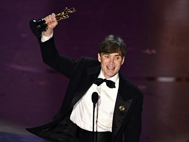 “Proud Irishman” Cillian Murphy accepts the award for Best Actor in a Leading Role for "Oppenheimer". Picture: AFP