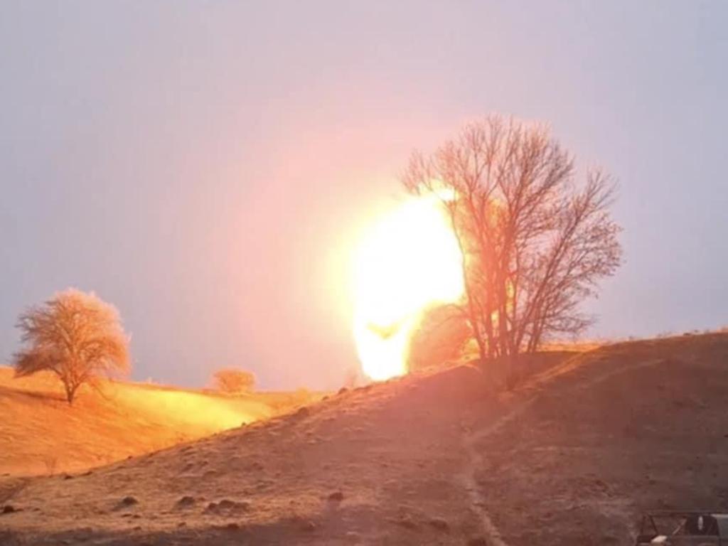 The mine exploding at a trench in Kursk.