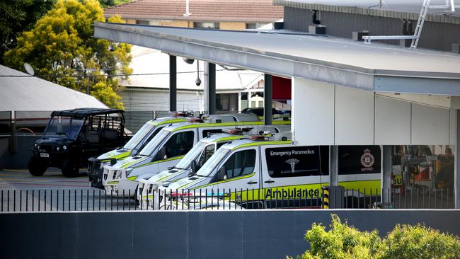 Ambulances ramped outside the Princes Alexandria Hospital in Brisbane in March 2022. Picture: David Clark