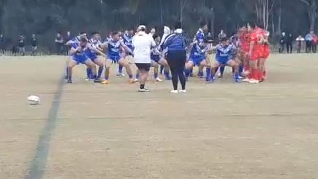 Action from the Tonga vs Samoa rugby league match at Federation Forest in Mt Druitt on October 5, 2019, before the brawl broke out.