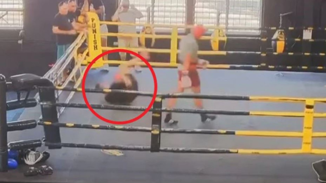 Justis Huni is dropped during a sparring session in January.