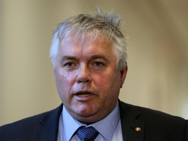 Senator Rex Patrick talking to the media at Parliament House in Canberra. Picture Kym Smith