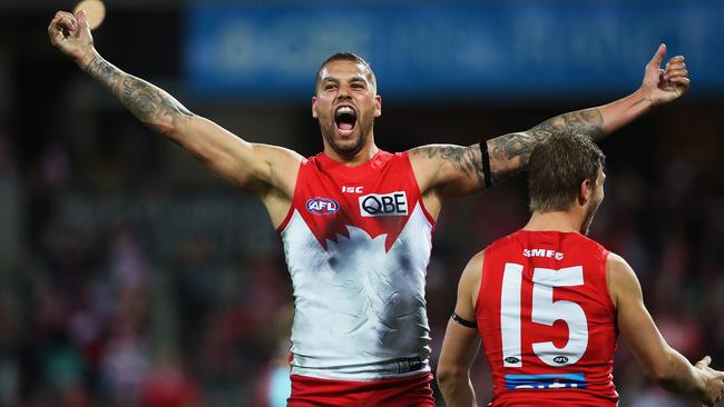 Lance Franklin moved into the Coleman Medal lead with 10 goals. Picture: Phil Hillyard