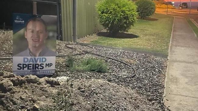 An election corflute featuring David Speirs on Perry Barr Rd, Hallett Cove. Picture: Supplied