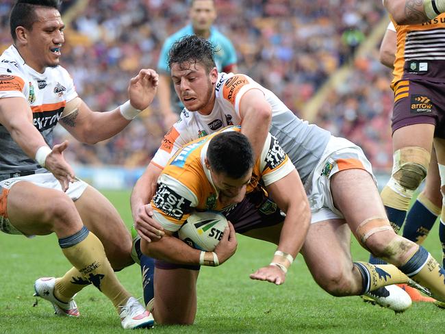 Alex Glenn scored a double against the Wests Tigers in Brisbane’s round 19 victory.