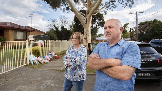 Family friends Frankie and Sanja Franjic arrive the home in Tullamarine Picture: David Geraghty