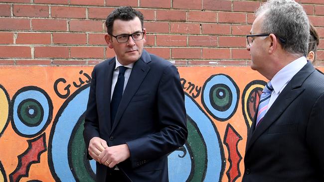 Victorian Premier Daniel Andrews with school council president Ian Taylor. Picture: Joe Castro