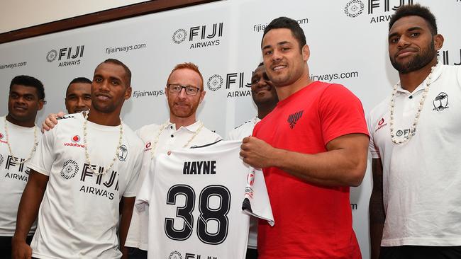 Hayne with the Fijian rugby sevens team — but would that be a long-term move?