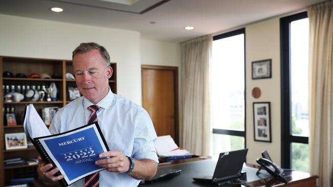 Premier Will Hodgman with The Mercury's 2022 survey. Picture: LUKE BOWDEN