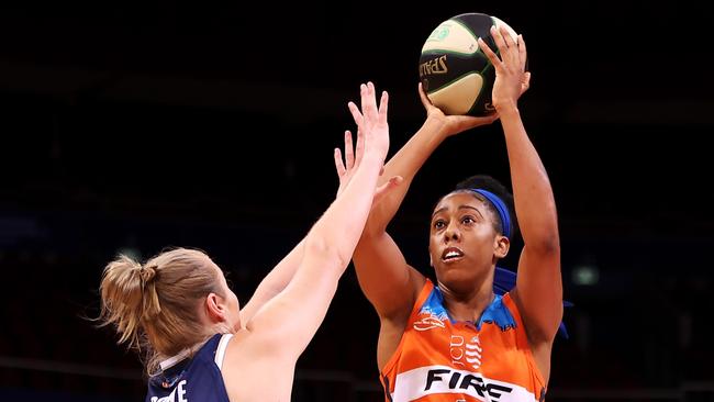 Monique Billings shoots during the Townsville Fire’s clash with Sydney. Picture: Getty Images