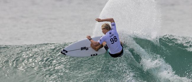 Ethan Ewing in action in Round 1 of the 2018 Quiksliver Pro at Snapper. Picture: Jerad Williams.