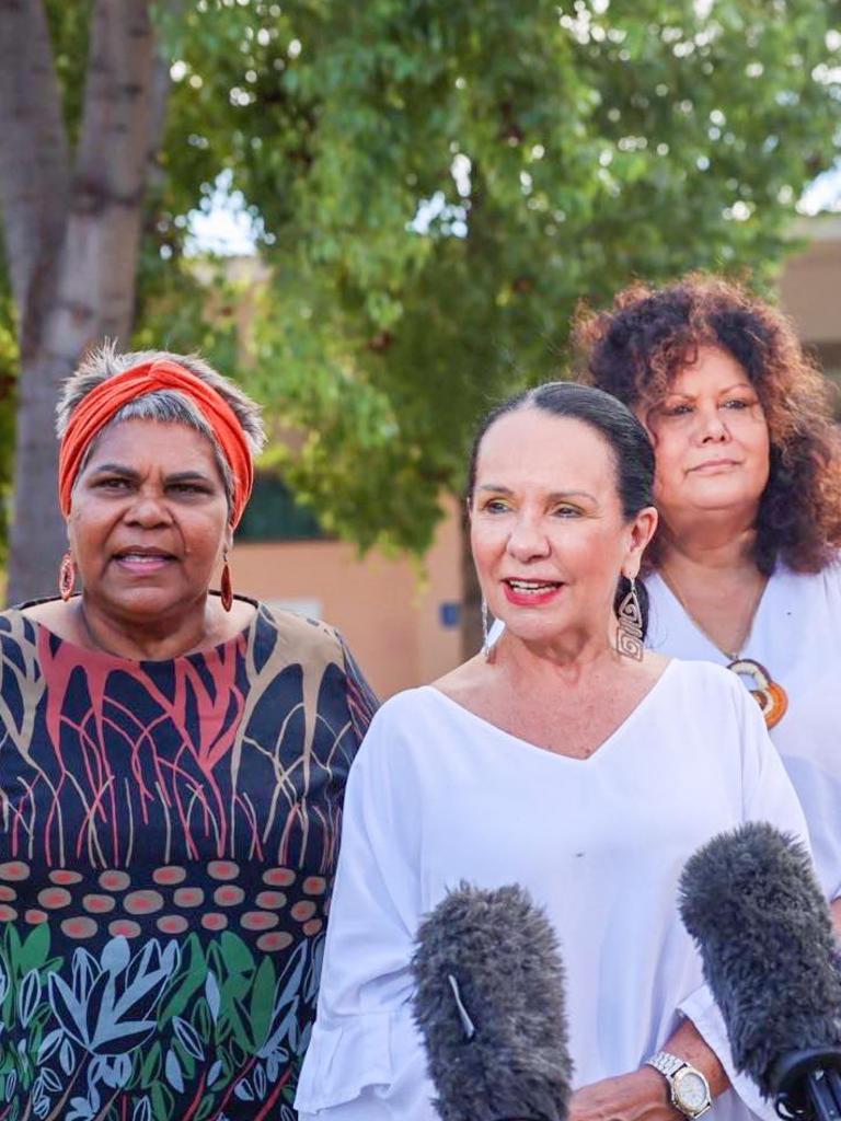 Federal Indigenous Australians Minister Linda Burney alongside Assistant Indigenous Australians Minister Malarndirri McCarthy and Lingiari MP Marion Scrymgour.