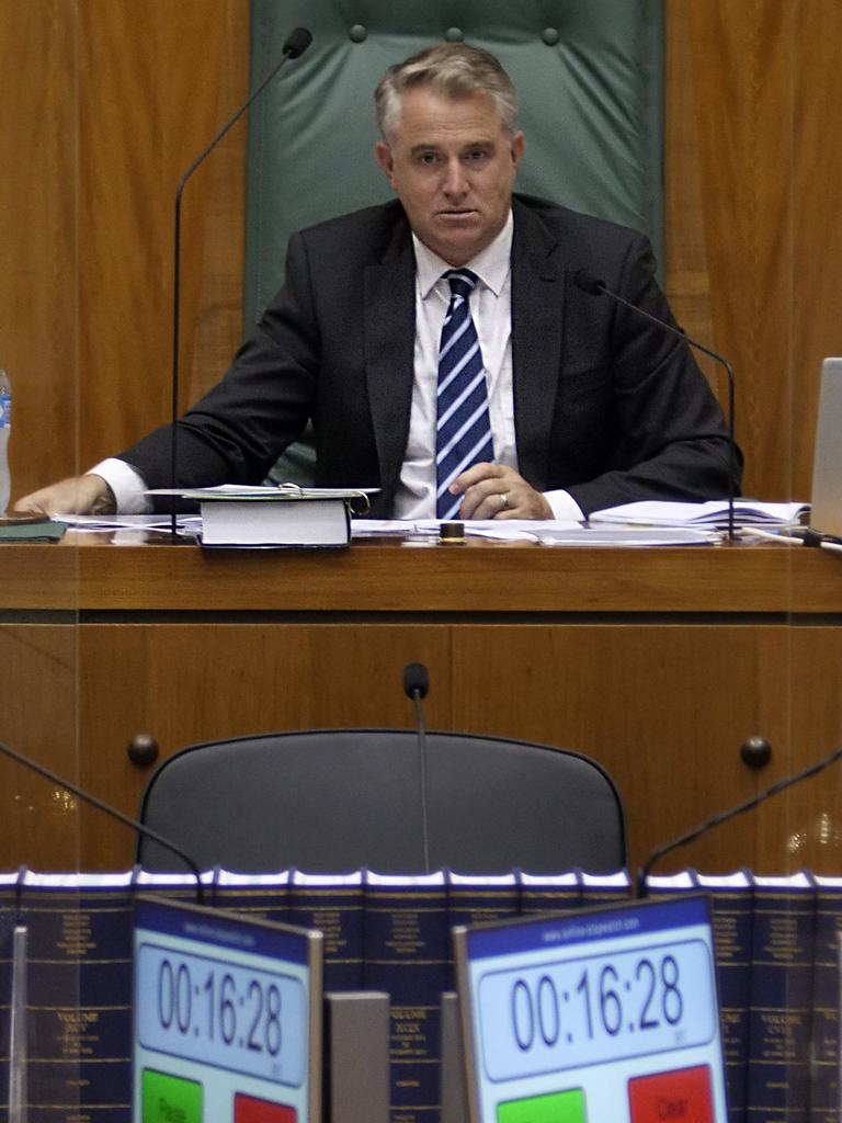 Deputy Speaker Joel Bowden listens to opposition leader Lia Finocchiaro delivers her 2022/23 budget. Picture: (A)manda Parkinson