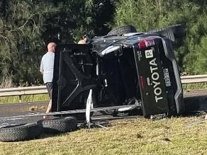 A man is being treated for injuries after a crash on the M4.