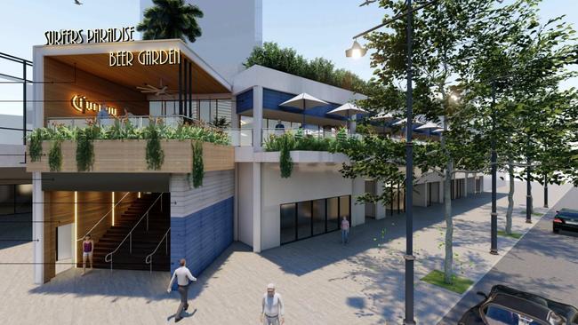 Artist impression of the Surfers Paradise Beer Garden redevelopment. Supplied by Gold Coast City Council