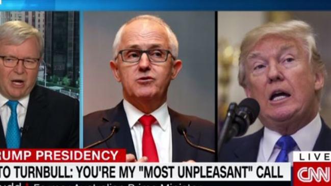 Former Prime Minister Kevin Rudd said he believed the leak was more damaging for Mr Turnbull than Mr Trump. picture: Screengrab/CNN