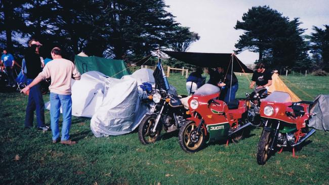 Members of the Victorian Ducati Owners' Club set up camp at Phillip Island.