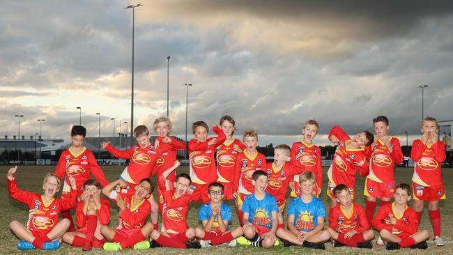 Surf Coast Suns Whites under-9 football team pull their funniest faces. Picture: Alison Wynd