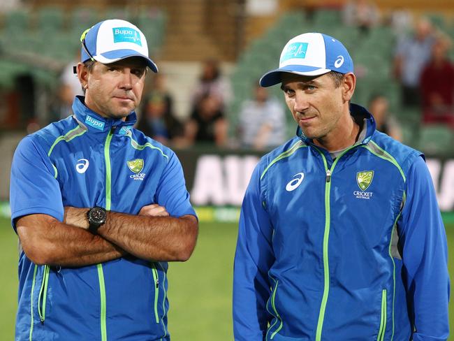 Ricky Ponting (left) was Justin Langer’s assistant in February. Picture: Getty Images