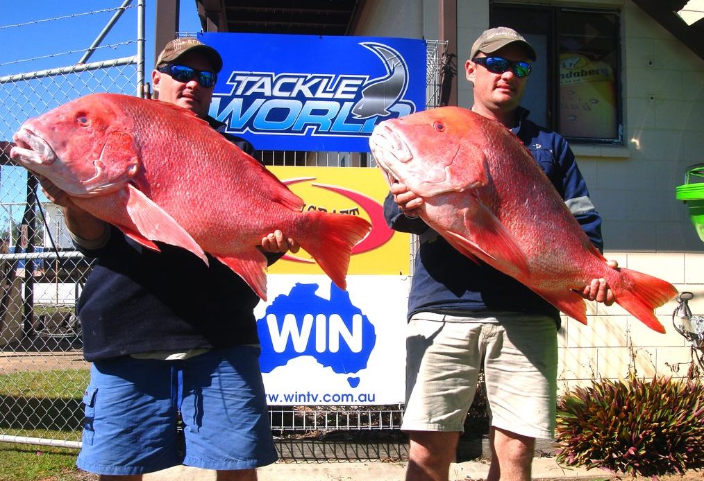 CLASSIC CATCH: Steve Foster holding his 13.7kg red emperor and Craig Foster holding his 12.7kg red emperor at the VMR Bundaberg Fishing Classic. Photo: Graham Kingston. Picture: contributed BUN230613KIN6