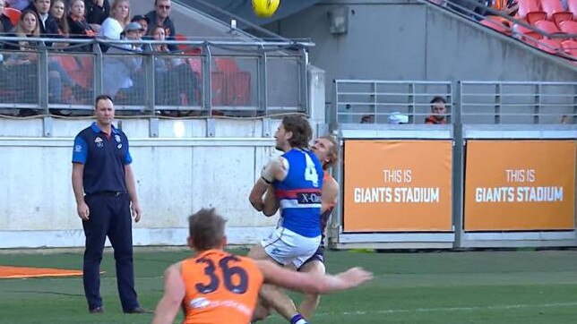 GWS was left furious by this hit from Marcus Bontempelli on Nick Haynes.