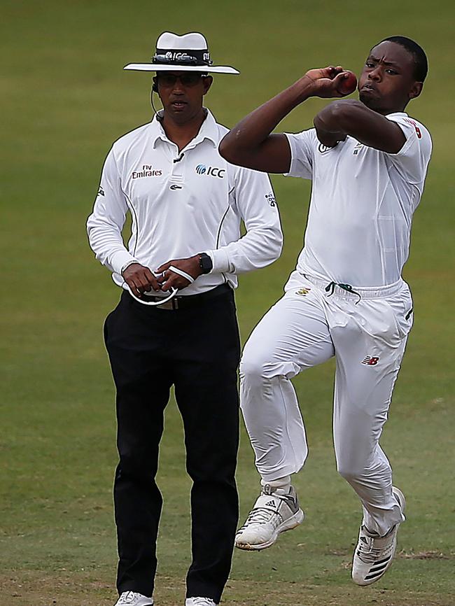 South African bowler Kagiso Rabada in full flight at Kingsmead Stadium in Durban. Picture: AFP PHOTO / MARCO LONGARI