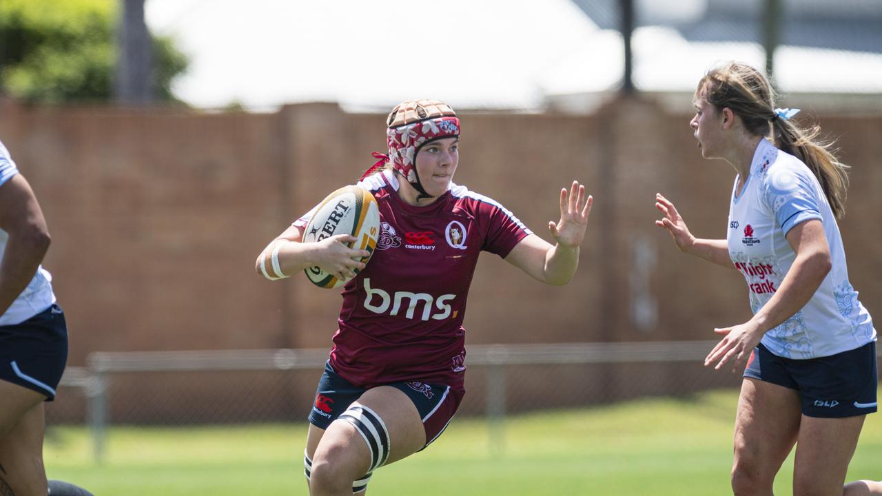 Taleah Ackland of Queensland Reds as Downs Rugby host Next Gen 7s at Toowoomba Sports Ground, Saturday, October 12, 2024. Picture: Kevin Farmer